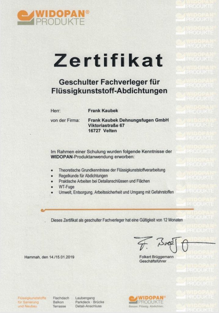 Kaubek-Frank-Zertifikat-WIDOPAN-Flüssigkunststoff-Adichtungen-WT-Fuge